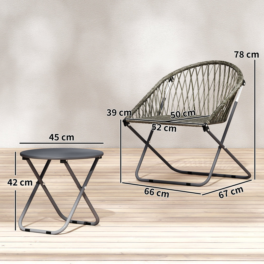 3 Piece Patio Bistro Set with Folding Rattan Chairs, Grey