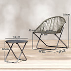3 Piece Patio Bistro Set with Folding Rattan Chairs, Grey