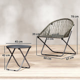 3 Piece Patio Bistro Set with Folding Rattan Chairs, Grey