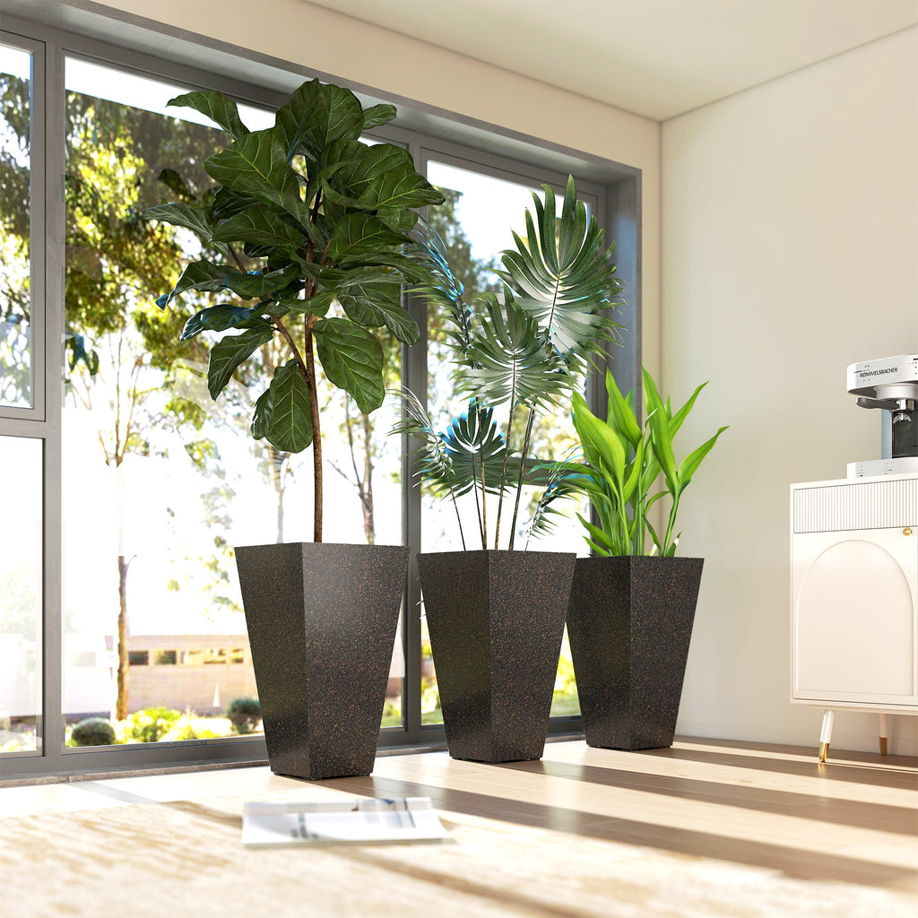 3-Piece 28" Tall Planters with Drainage Holes, Brown
