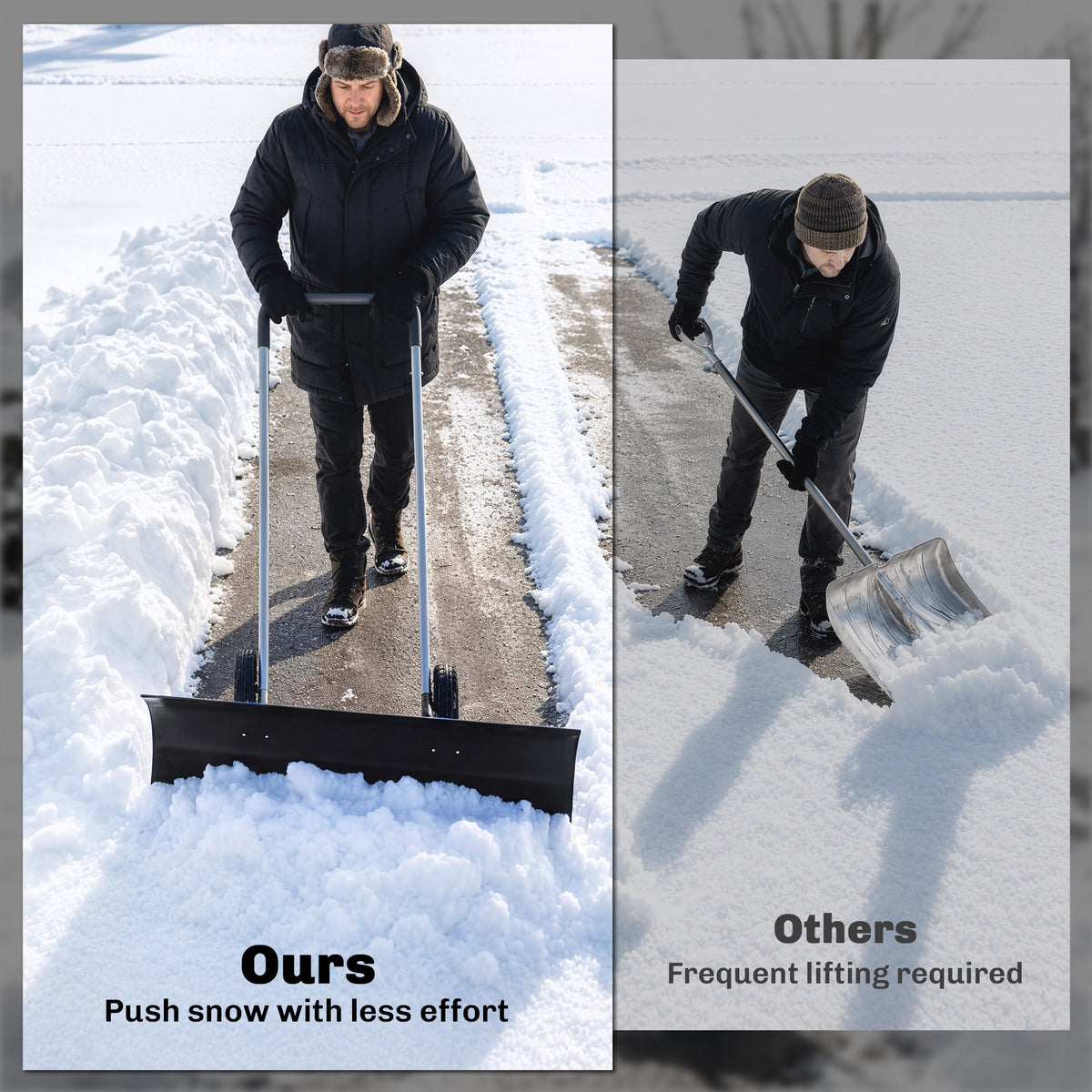 37" Extra-Wide Aluminum Snow Pusher with Wheels and Ergonomic Handle, Black