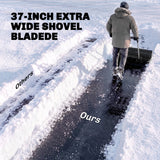 37-Inch Extra-Wide Snow Pusher with Wheels, Black, Adjustable Ergonomic Handle