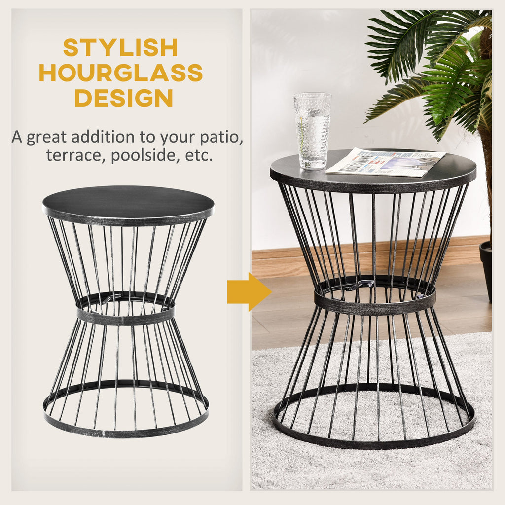 16" Steel Patio Side Table with Hourglass Design, Black