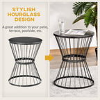 16" Steel Patio Side Table with Hourglass Design, Black