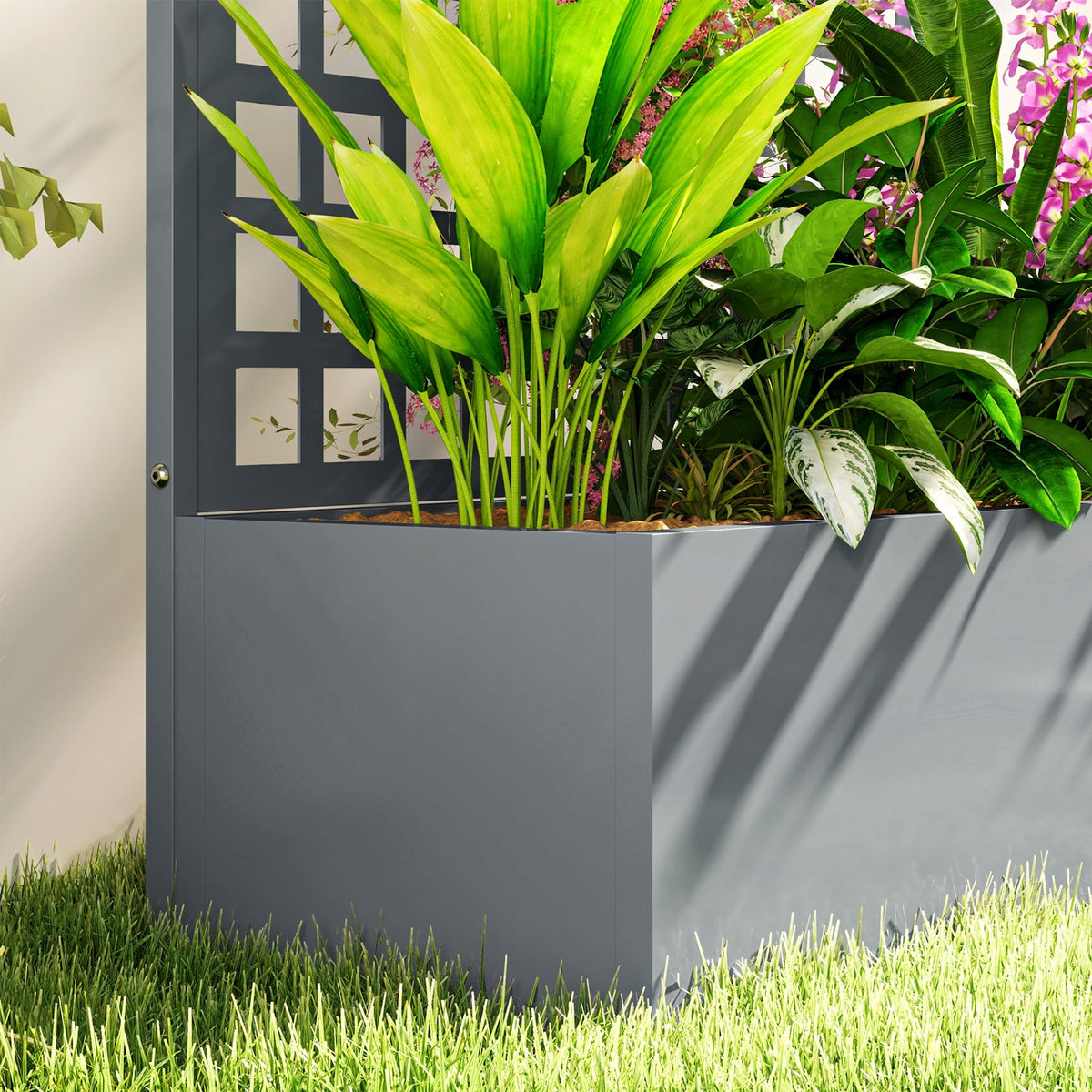 35" x 16" x 70" Raised Garden Bed with Trellis and Privacy Screen, Grey Wood Effect