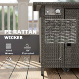 14.5 KW Rattan Gas Fire Pit Table with Cover, Wind Guard & Lid, Dark Grey
