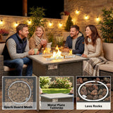 14.5 KW Rattan Gas Fire Pit Table with Cover, Wind Guard & Lid, Dark Grey
