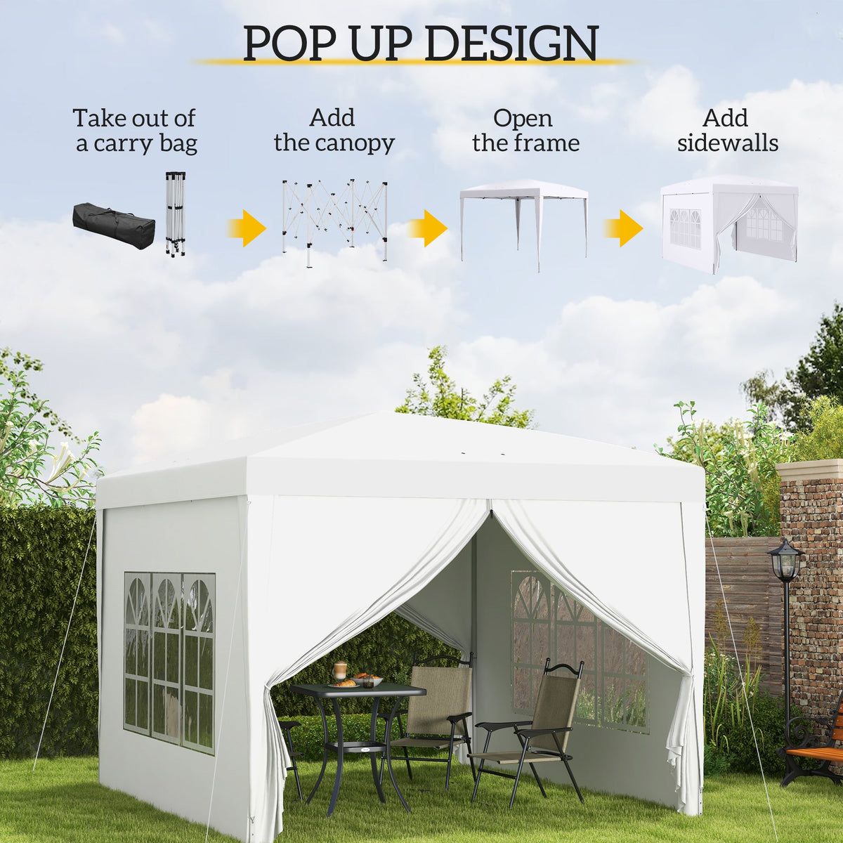 10' x 10' Outdoor Pop Up Party Tent Gazebo with Carrying Bag, White