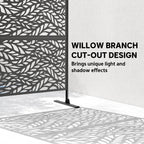78" x 48" Metal Outdoor Privacy Screen, Willow Branch Design, Black