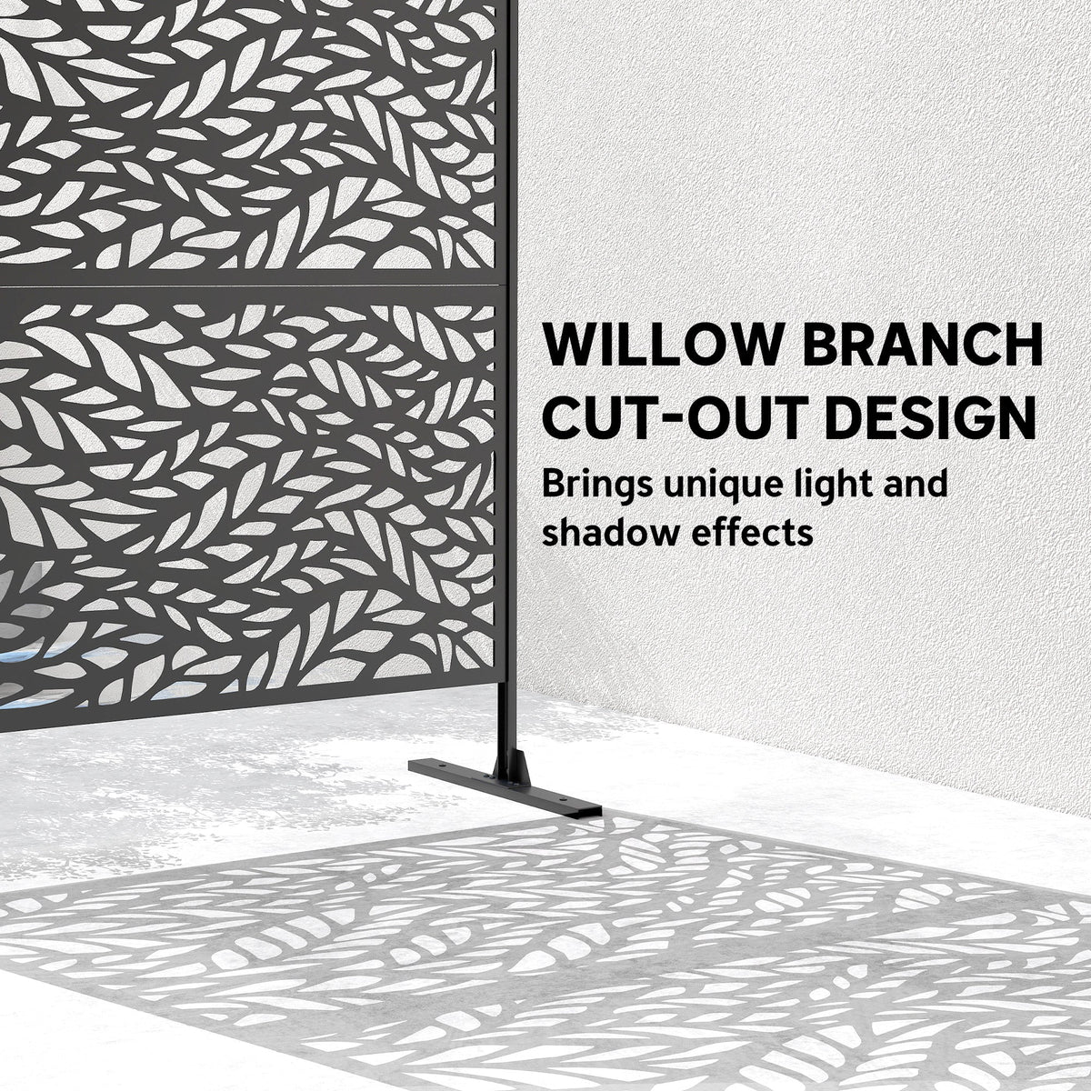 78" x 48" Metal Outdoor Privacy Screen, Willow Branch Design, Black