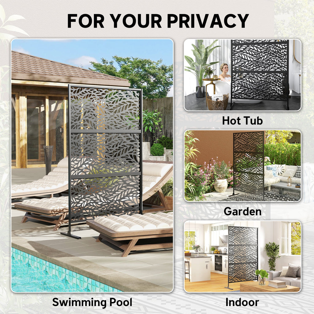 78" x 48" Metal Outdoor Privacy Screen, Willow Branch Design, Black
