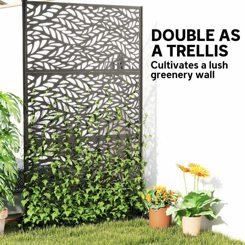 78" x 48" Metal Outdoor Privacy Screen, Willow Branch Design, Black