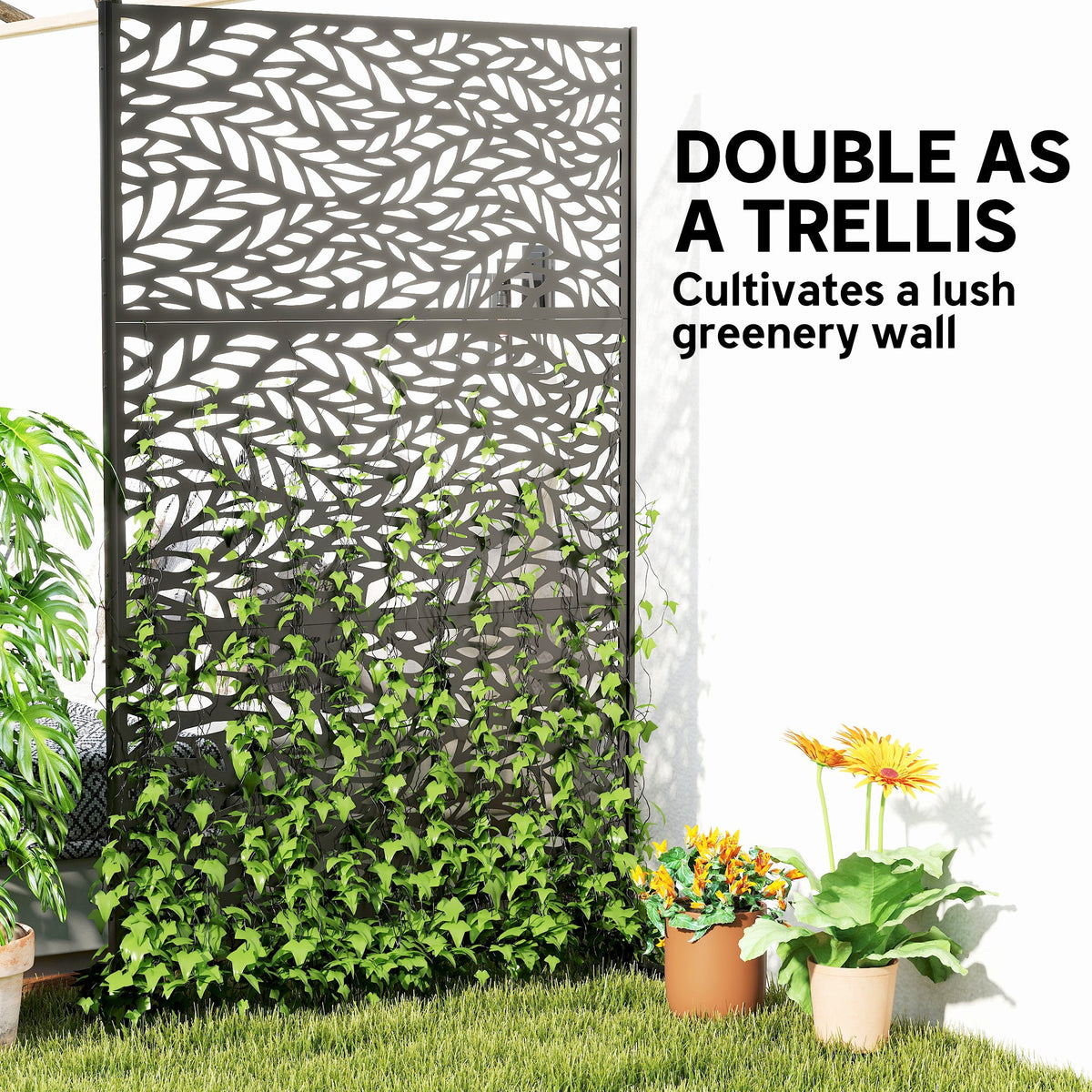 78" x 48" Metal Outdoor Privacy Screen, Willow Branch Design, Black