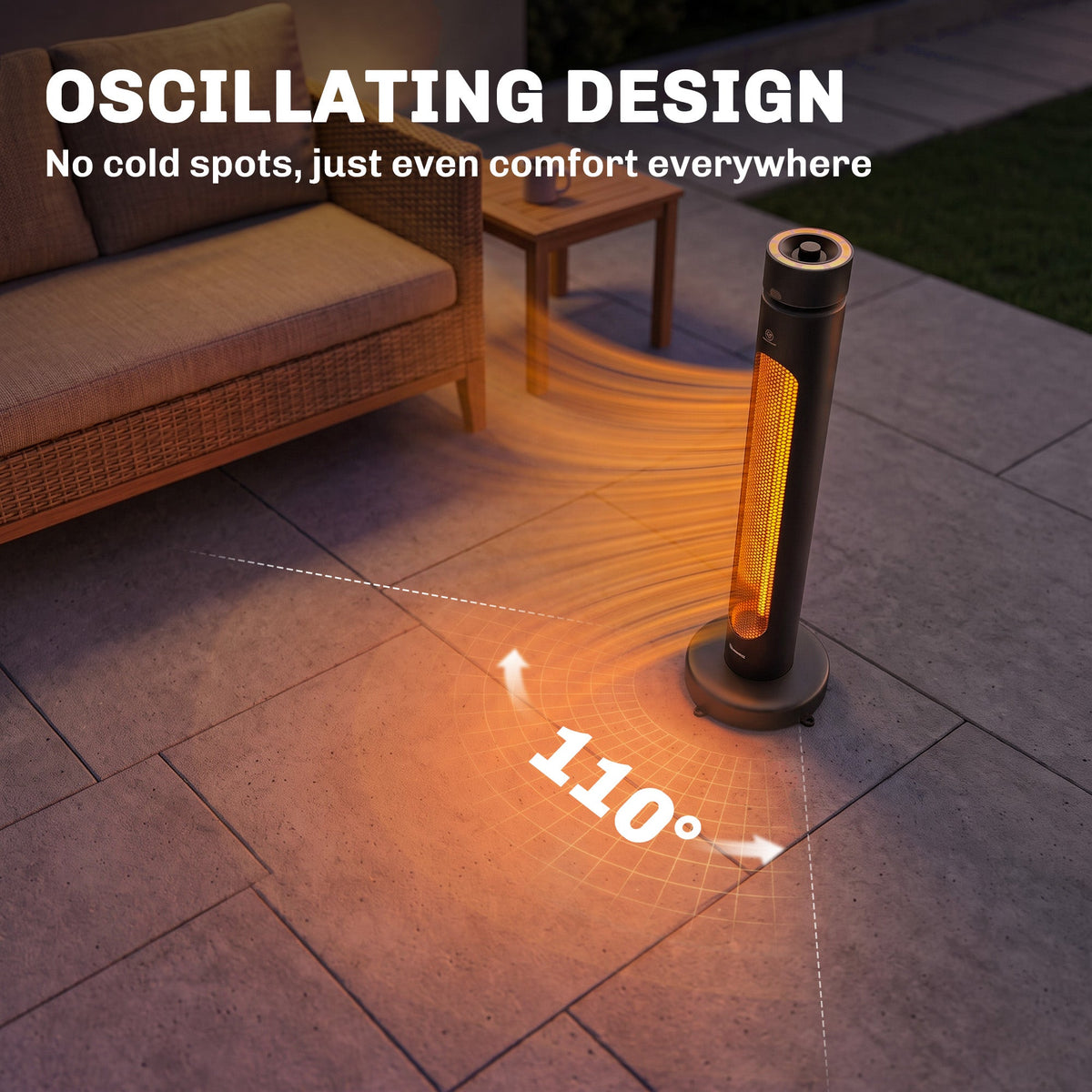 2000W Electric Infrared Patio Heater with Remote & Oscillation, 8H Timer, Black