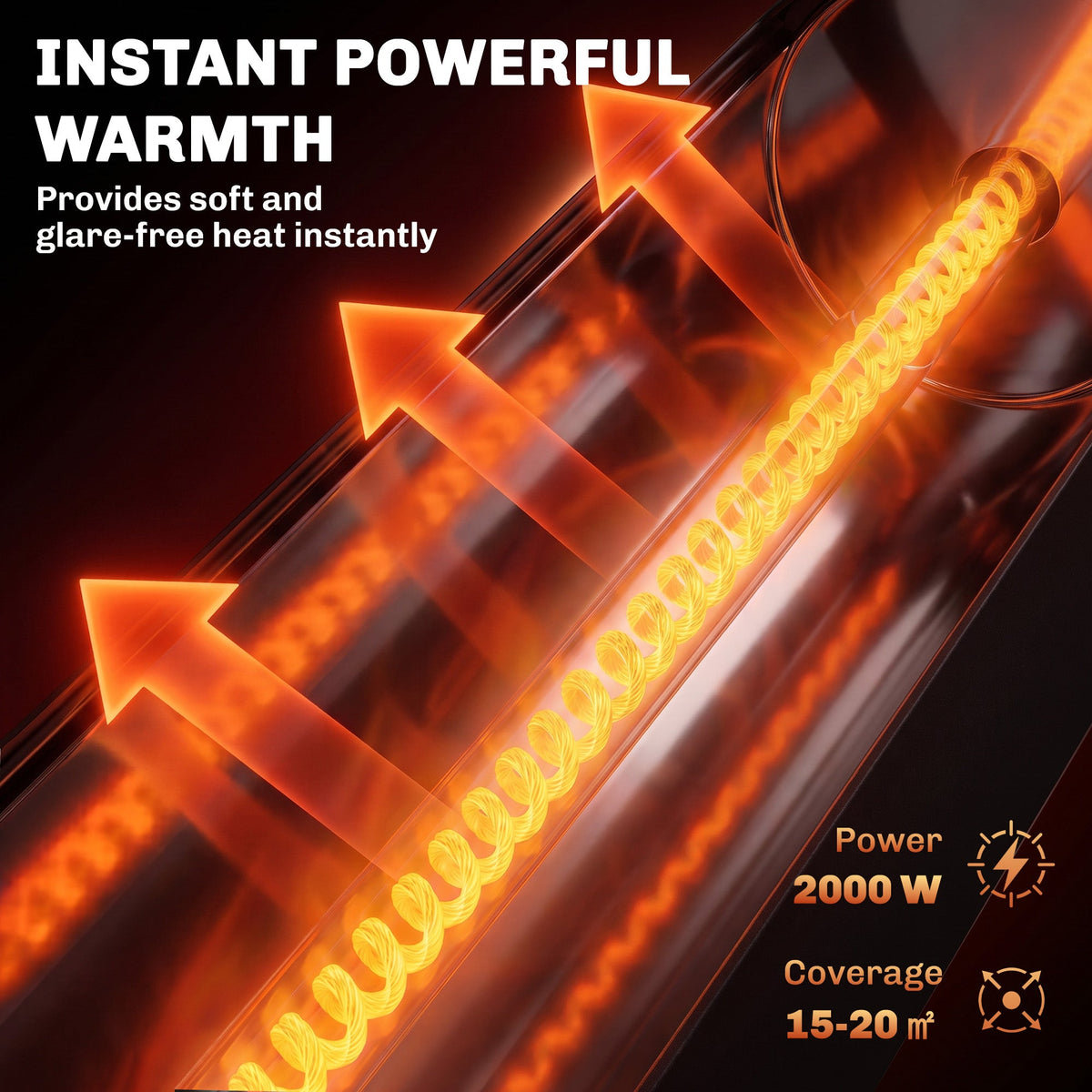 2000W Electric Infrared Patio Heater with Remote & Oscillation, 8H Timer, Black