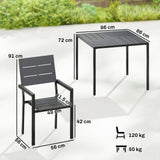 5-Piece Garden Dining Set, Square HDPE Table and Armrest Chairs for 4, Black