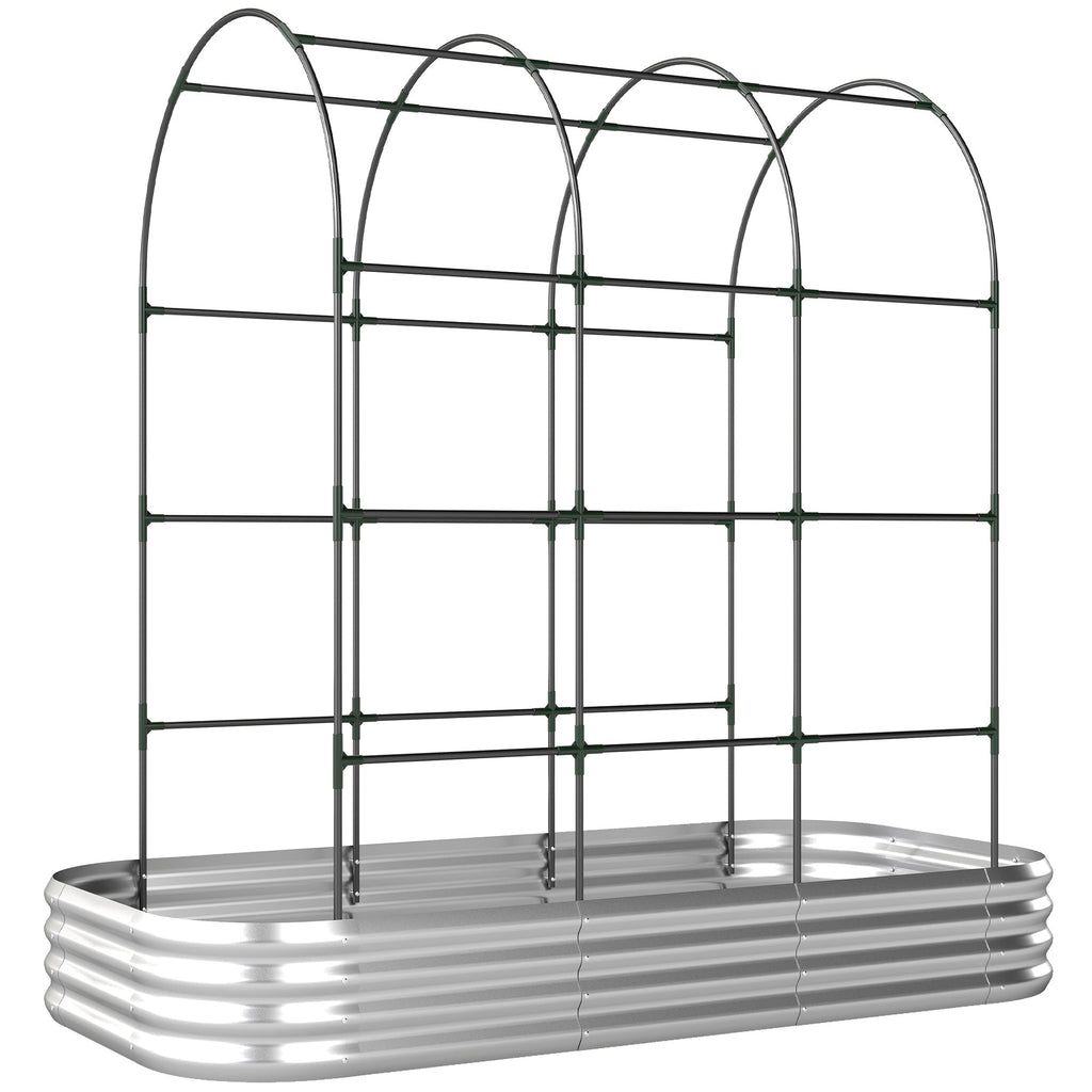 7 x 4 x 7ft Galvanized Raised Garden Bed with Arched Trellis, Silver