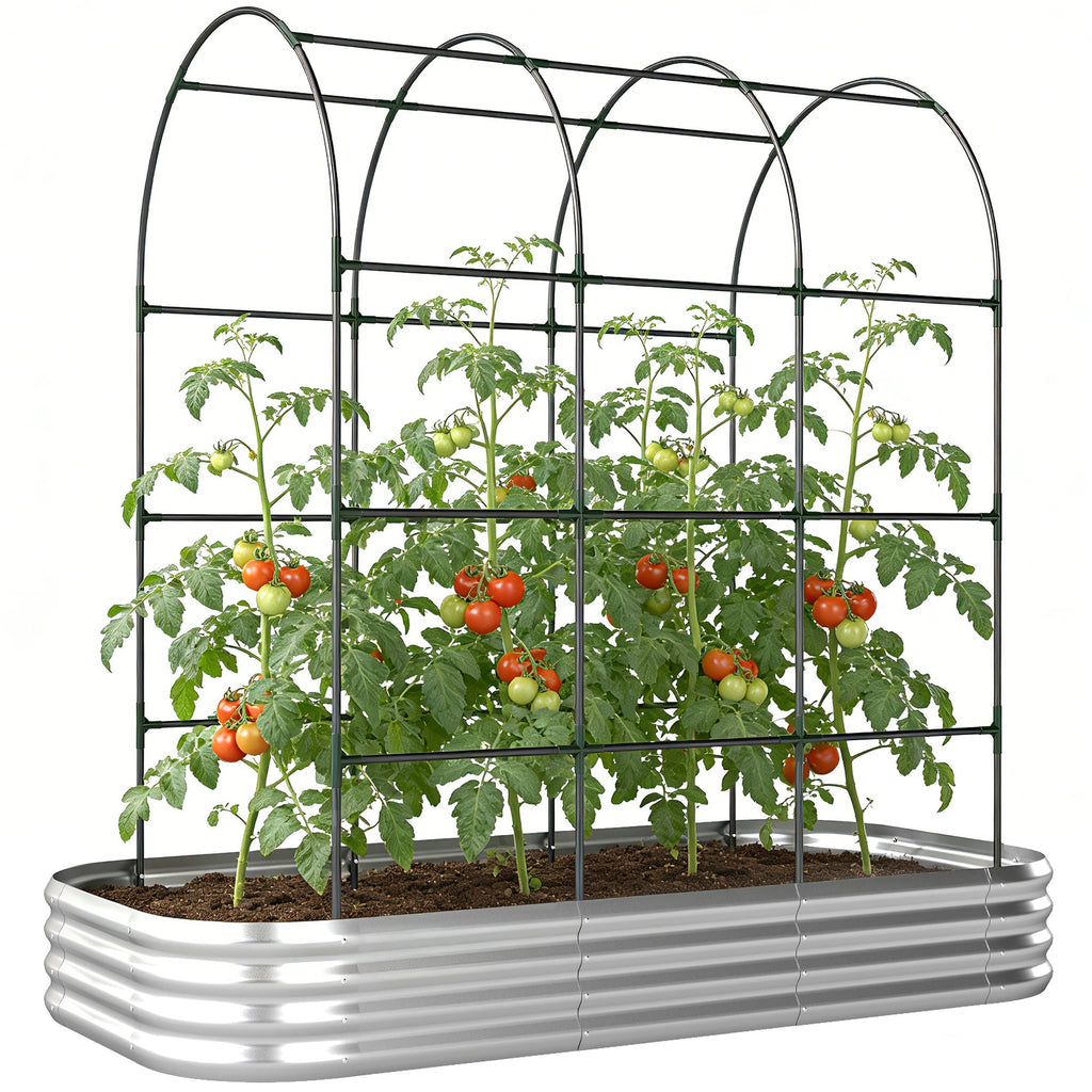 7 x 4 x 7ft Galvanized Raised Garden Bed with Arched Trellis, Silver