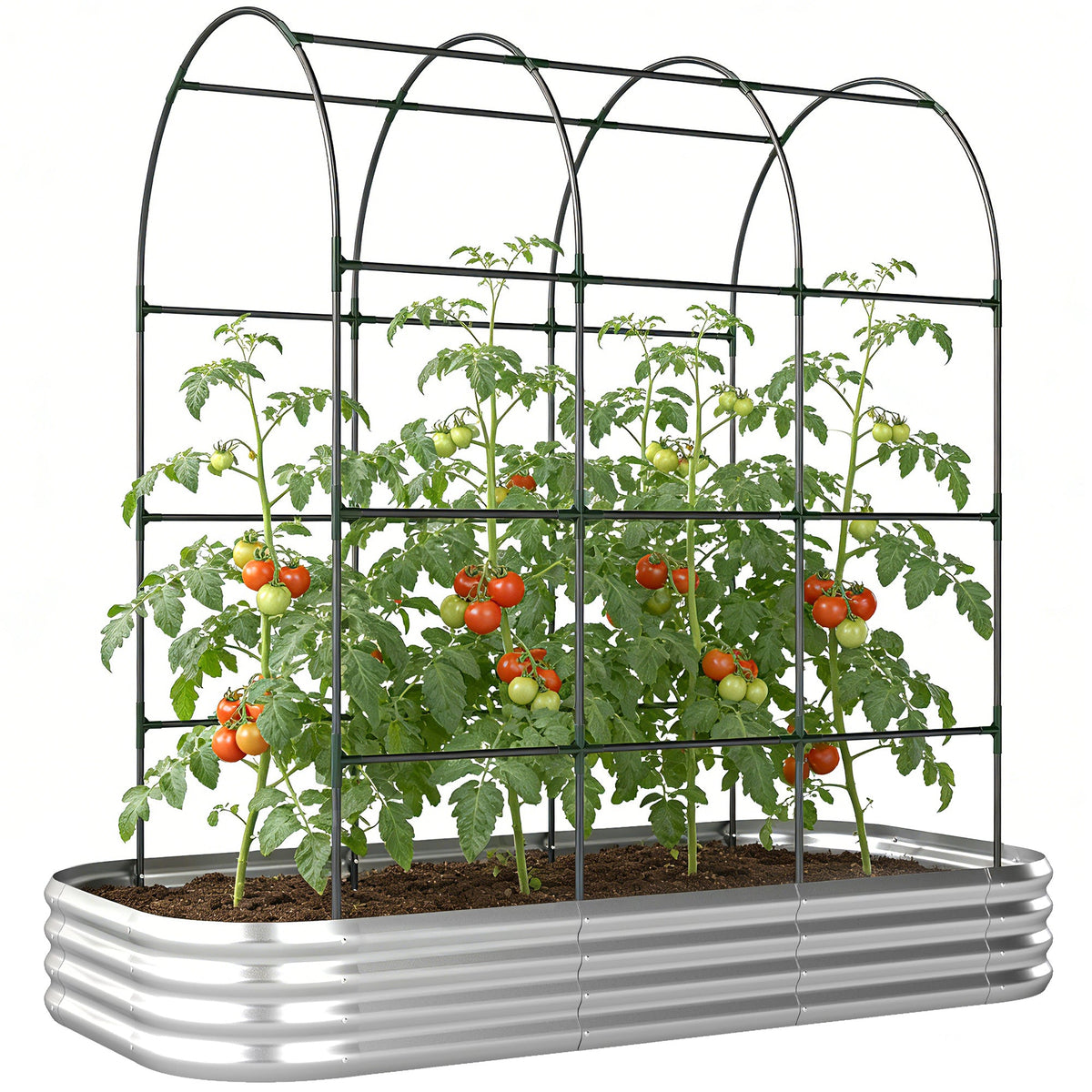 7 x 4 x 7ft Galvanized Raised Garden Bed with Arched Trellis, Silver