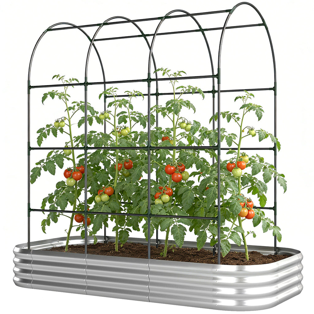 7 x 4 x 7ft Galvanized Raised Garden Bed with Arched Trellis, Silver