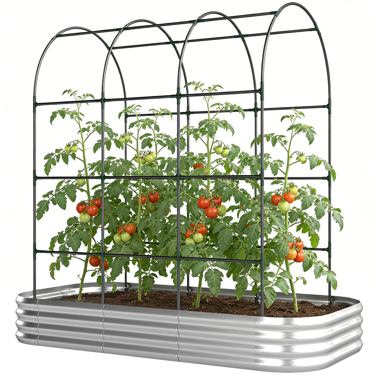 7 x 4 x 7ft Galvanized Raised Garden Bed with Arched Trellis, Silver