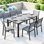 180 x 86 cm Garden Dining Table for 6-8 with Wood Slatted Top, Grey