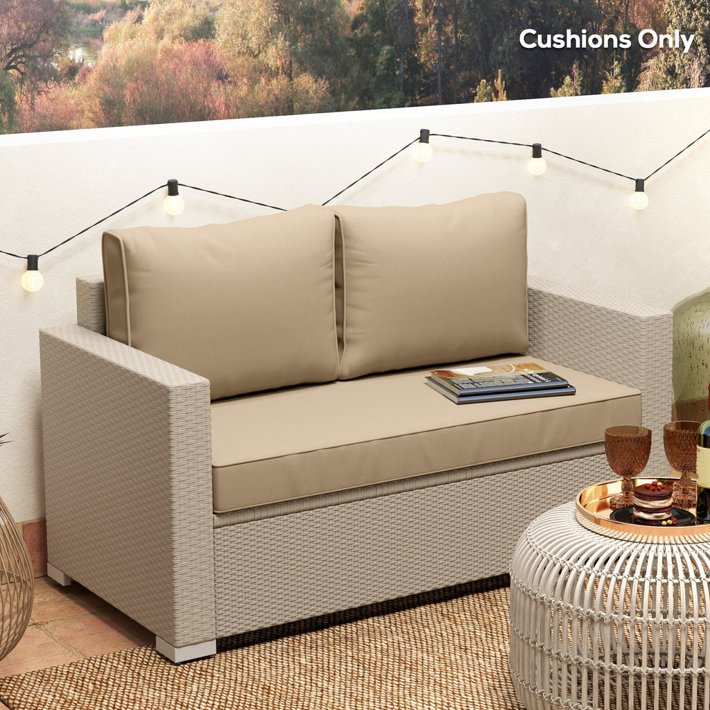 2 Seater Outdoor Seat Cushions with Backrest, Beige