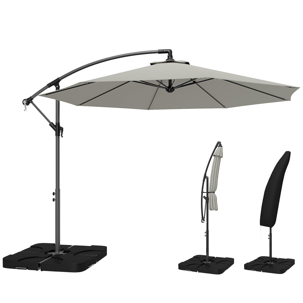 3 m Cantilever Parasol with Weights, Cover & Cross Base, Light Grey