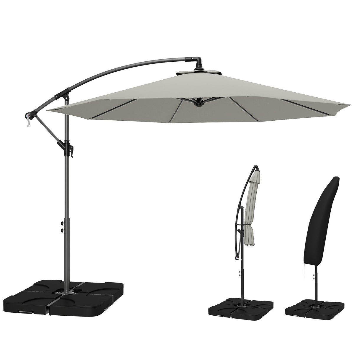 3 m Cantilever Parasol with Weights, Cover & Cross Base, Light Grey
