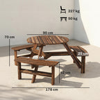 6 Seater Wooden Garden Picnic Table Set with Matching Bench, Carbonized
