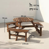 6 Seater Wooden Garden Picnic Table Set with Matching Bench, Carbonized