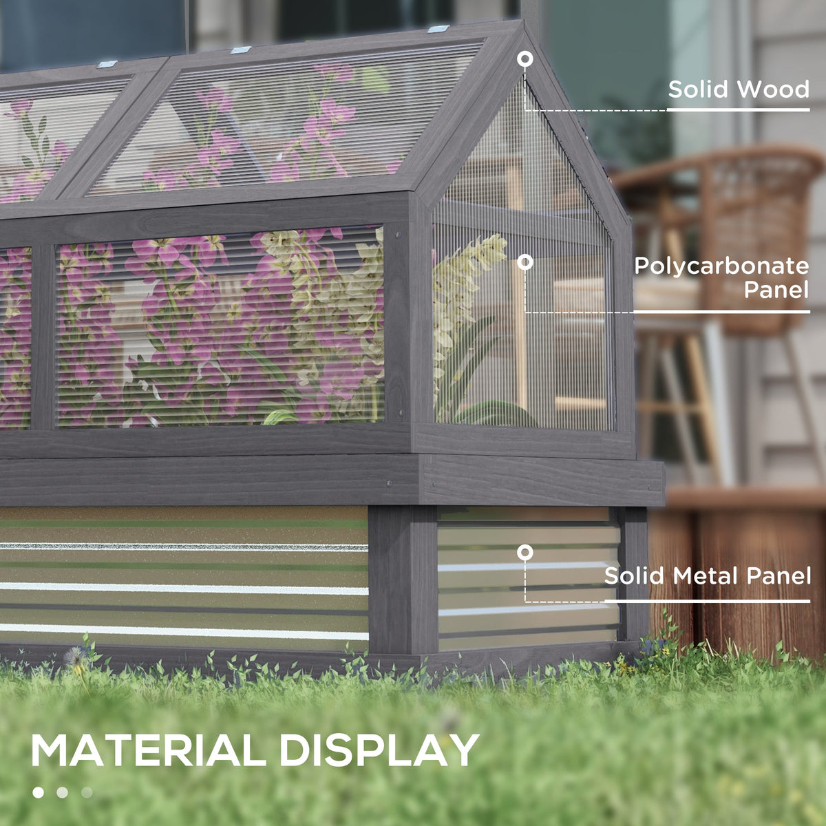 NookGrow 48" x 24" x 32" Wooden Cold Frame Greenhouse, Grey