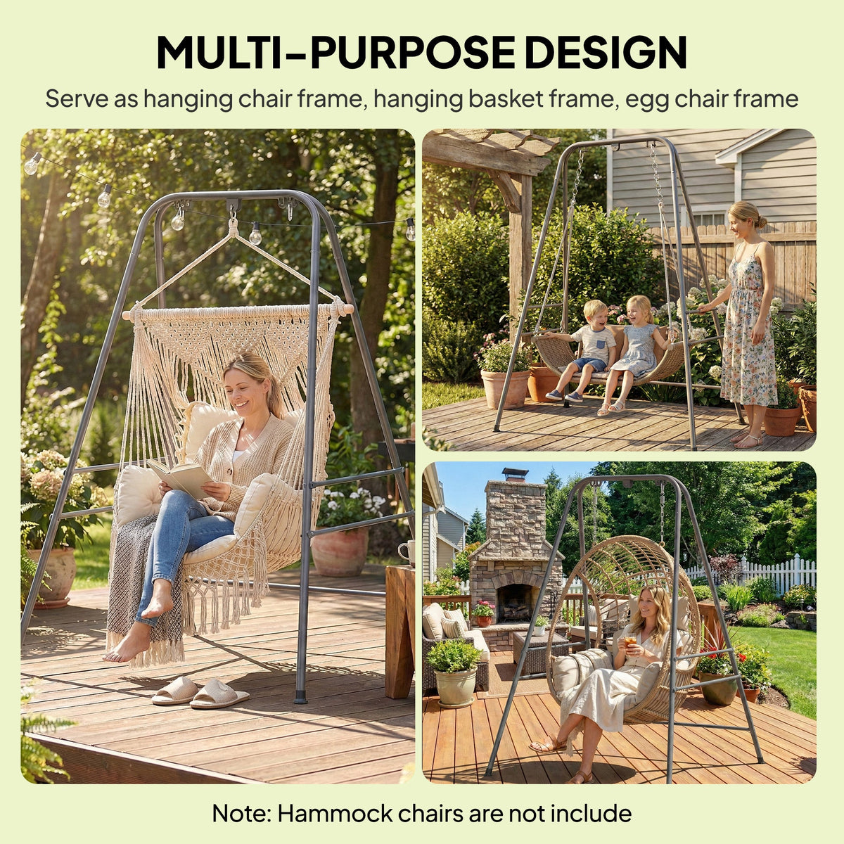 Hammock Chair Stand with Anti-Slip Pads and 2 Carabiners, Gray