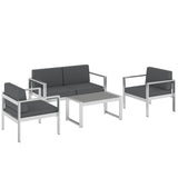 4-Seater Aluminium Sofa Set with Faux Wood Table and Olefin Cushions, Dark Grey