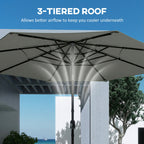 3 m Garden Parasol with 3-Tier Roof, Crank Handle & Tilt, Grey