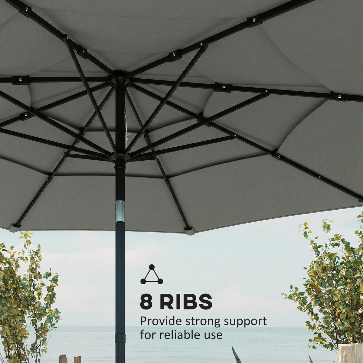 3 m Garden Parasol with 3-Tier Roof, Crank Handle & Tilt, Grey