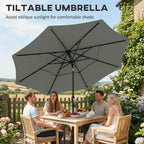 3 m Garden Parasol with 3-Tier Roof, Crank Handle & Tilt, Grey