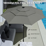 3 m Garden Parasol with 3-Tier Roof, Crank Handle & Tilt, Grey