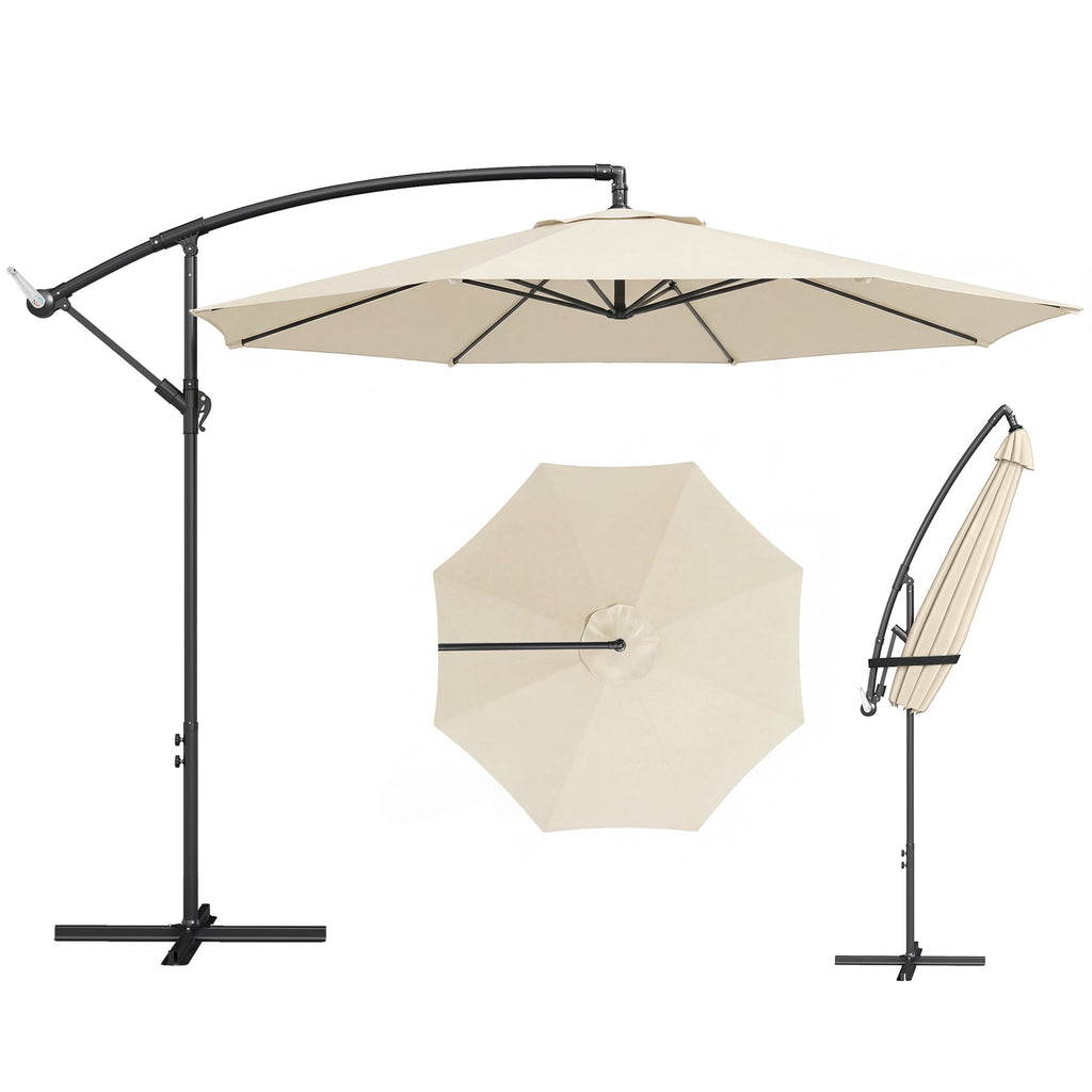 3 m Banana Parasol with Crank Handle, 8 Ribs & Cross Base, Cream White