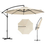 3 m Banana Parasol with Crank Handle, 8 Ribs & Cross Base, Cream White