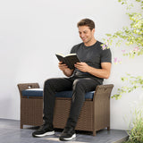 2-in-1 Patio Wicker Storage Bench, 29 Gallon with Cushion, Navy Blue