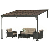 11' x 10' Wall Mounted Lean-to Pergola with Polycarbonate Roof, Brown