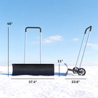 37-Inch Extra-Wide Snow Pusher with Wheels, Black, Adjustable Ergonomic Handle