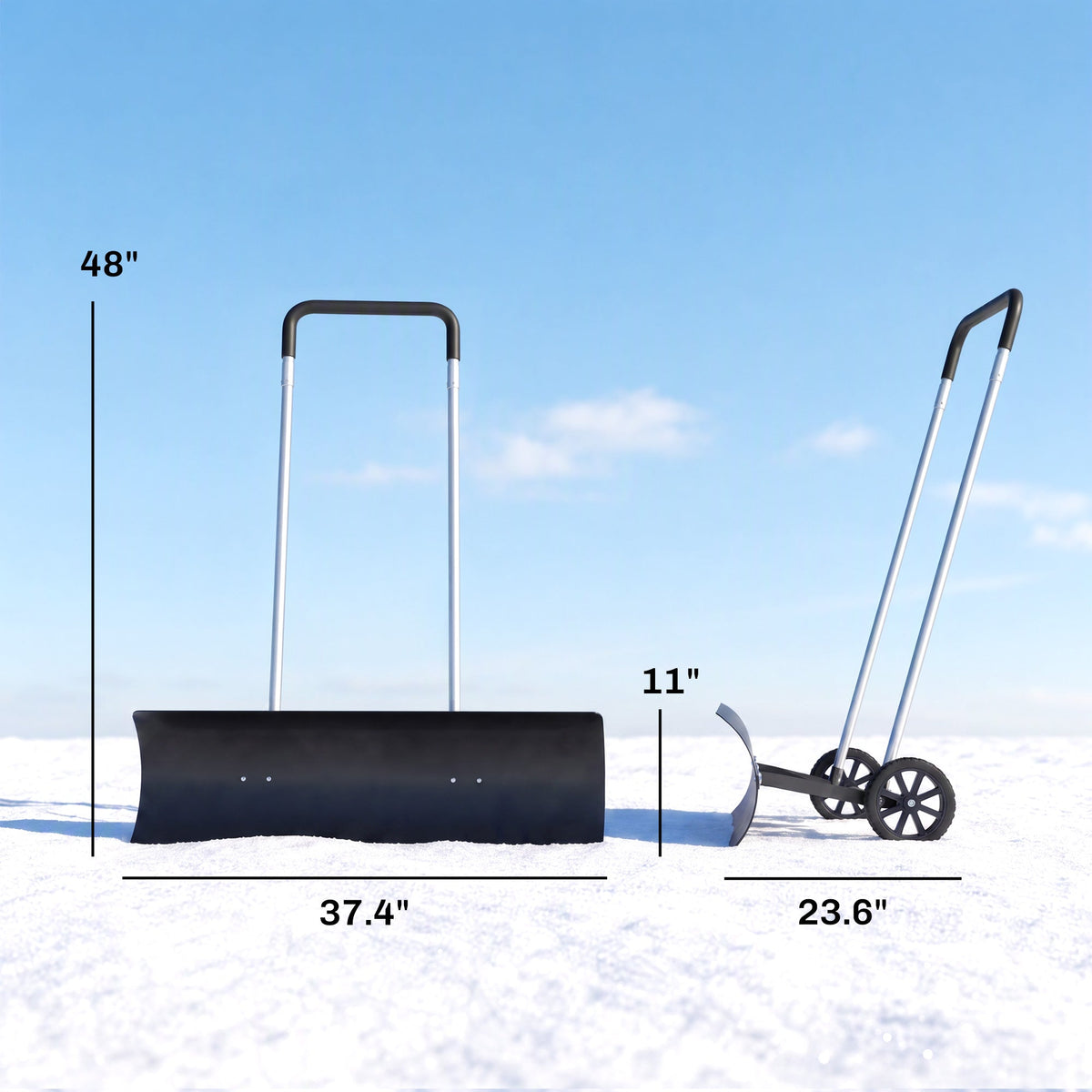 37-Inch Extra-Wide Snow Pusher with Wheels, Black, Adjustable Ergonomic Handle
