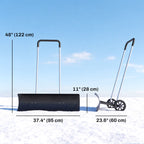 37" Extra-Wide Aluminum Snow Pusher with Wheels and Ergonomic Handle, Black
