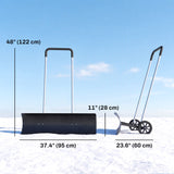 37" Extra-Wide Aluminum Snow Pusher with Wheels and Ergonomic Handle, Black