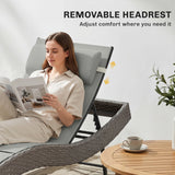 Rattan Sun Lounger with S-Shaped Seat and 5-Position Backrest, Light Grey