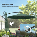 3 m Banana Parasol with Crank Handle, 8 Ribs & Cross Base, Dark Green