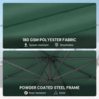 3 m Banana Parasol with Crank Handle, 8 Ribs & Cross Base, Dark Green