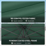 3 m Banana Parasol with Crank Handle, 8 Ribs & Cross Base, Dark Green
